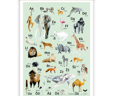 Eestikeelne plakat "Täheloomad" illustratsiooni autor Mari Ojasaar (komplektis sisaldub ka puidust plakati riputi) 