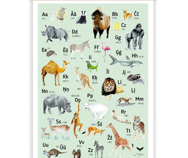 Latviešu val. Sienas dekors "Dzīvnieku alfabēts” autore  Mari Ojasaar (ar koka stiprinājumiem)