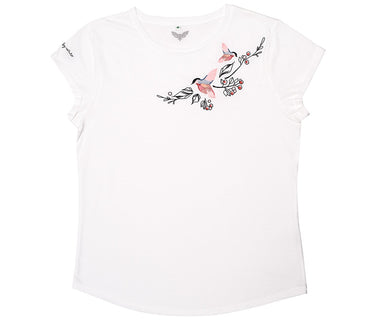 "Dancing birds" izšūto detaļu t-krekls (balts)                                