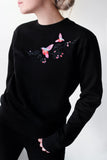 Dancing birds embroidered sweatshirt Black