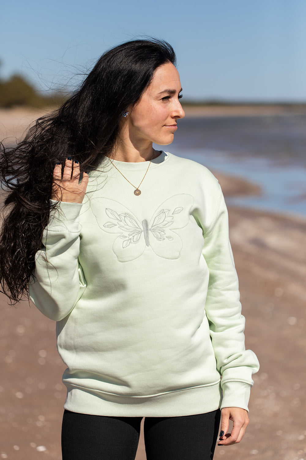 Silver Butterfly embroidered sweatshirt (light green)