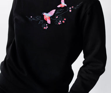 Dancing birds embroidered sweatshirt
